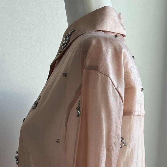 Zara Blush Pink Lyocell Semi-Sheer Crystal-Embellished Button Blouse – US XS - Picture 5 of 12